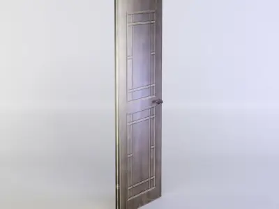 Door wooden with glass panels Low-poly 3D model get