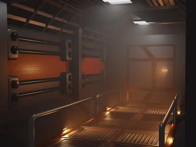 Sci-fi corridor Low-poly 3D model