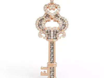 Exquisite Vintage Key Charm Diamond Pendant 3D print model