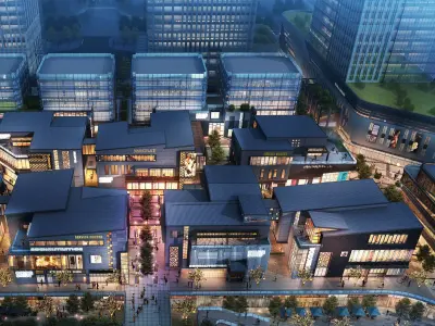 Modern Mixed-Use Commercial District 3D model