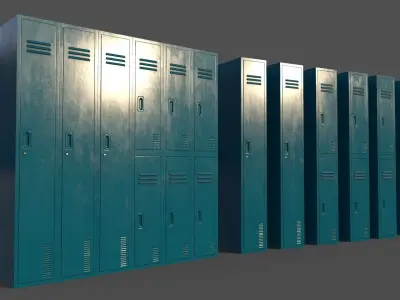 PBR School Gym Locker 06 - Blue Sea Low-poly 3D model