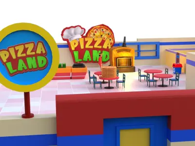 game ready  casual pizza cafe hotel management game assets  Low-poly 3D model