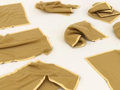 Towel Collection 4 pieces of tan cloth 3D model