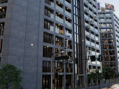 Modern City Street Model - Realistic Street and Rainy Scene 3D model