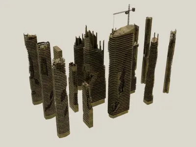 Ruined City Destroyed Cityscape Pack 3D model