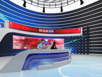  News Broadcast Studio Set Rigged 