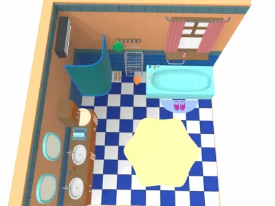 Isometric cartoon bathroom 01 3D model