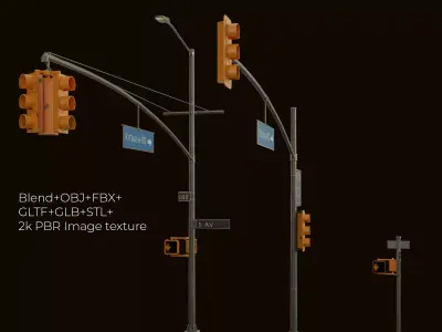 High Poly Traffic Lights Pack- 3 variant Low-poly 3D model