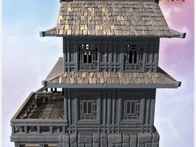 Two-story house with balcony intricate lattice windows and decor 3D print model