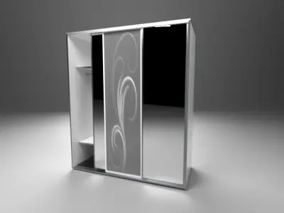 closet with 2 mirror doors and glass door Free 3D model