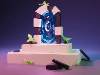 Ancient magic portal low poly 3D model