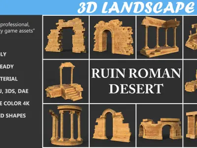 Low poly Ancient Roman Ruin Construction Pack - Desert Low-poly 3D model