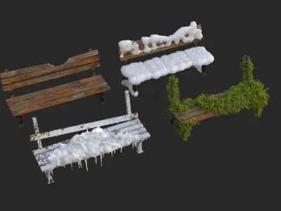 Abandoned Bench Pack Low-poly 3D model
