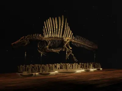 Spinosaurus Diorama Swimming Skeleton 3D print model