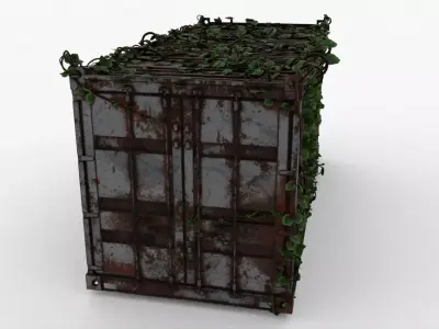Old Rusty Shipping Container with Ivy Low-poly 3D model