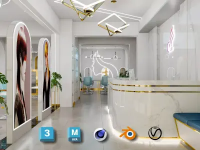 Modern Barbershop Interior V-Ray Ready 3D Scene 3D model