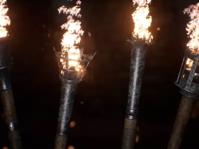 Medieval Torches 48 Variations Low-poly 3D model