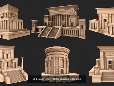 Egypt Desert Clay Utility Buildings Houses Pyramids Collection 3D Model Pack