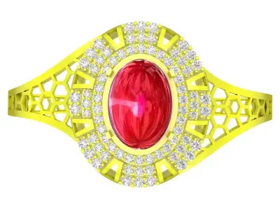 Elegant Oval Gemstone Halo Ring 3D Jewelry Model 6398 3D print model