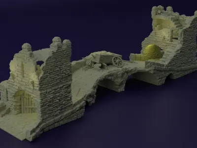 Abandoned Old Bridge Tabletop Terrain 28 MM 3D print model