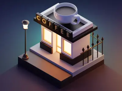 COFFEE shop with lamp on side 3D model