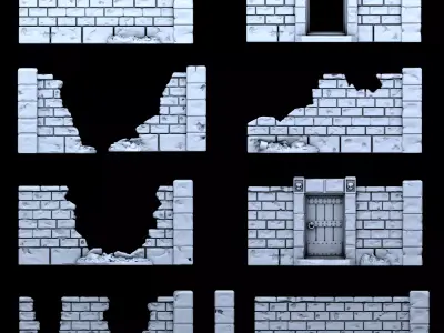 Modular Dungeon Walls 10 piece set 3D print model