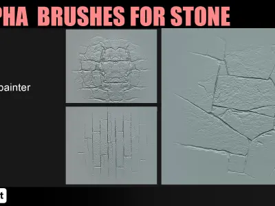 25 Real Stone Alpha Brushes - Blender Alpha Brush - Zbrush Alpha 3D model purchase