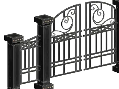 Aluminum door fence set Low-poly 3D model