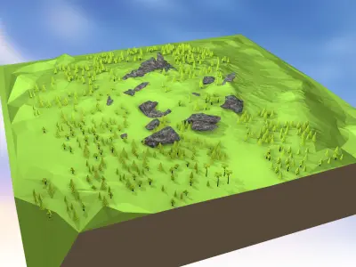 Landscape LowPoly 3D Model with trees and rocks Low-poly 3D model