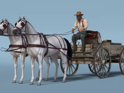  Gold Rush Miner with Wagon and Horses 