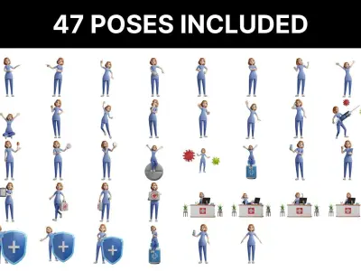 Nurse Cartoon Female Character Illustration 3D model