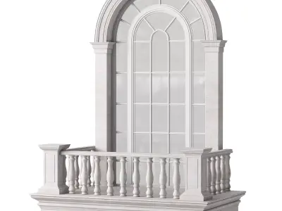 Classical Arched Window Balcony with Baluster - Facade Element 3D model