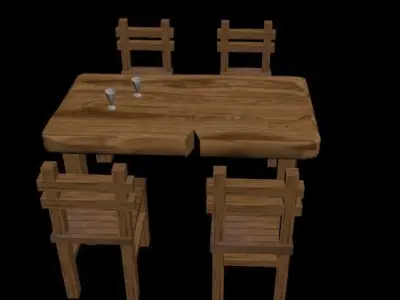  Table And Chairs Low-poly 3D model