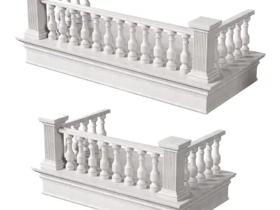 Classic Marble Balcony with Petite Marble Balusters  3D model