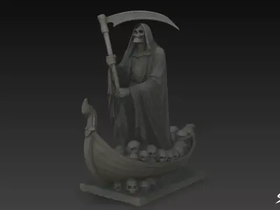 Death Reaper Statue Ferryman Pose Low-poly 3D model