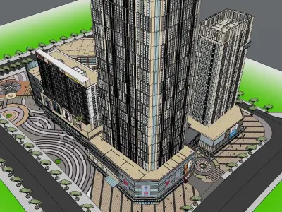 modern shopping mall with skyscrapper 3D model