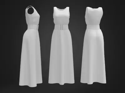 Sleeveless Round Neck Long Skirt Shift Dress With Corset Belt Low-poly 3D model