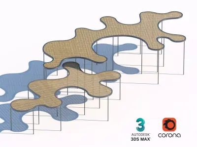 Organic Outdoor Canopy Sunshade with Wooden Decking 3D model