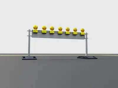 Construction Barrier 7 with animated lights 600-35 250x2000mm Low-poly 3D model