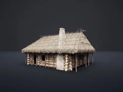 ENTERABLE MEDIEVAL SLAVIC HOUSE COTTAGE CABIN HUT VILLAGE PACK Low-poly 3D model