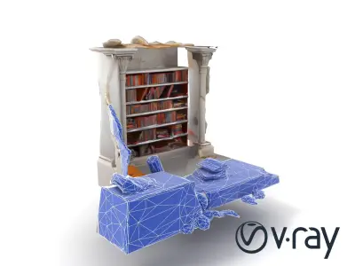 Eroded Library Collapse Environmental Scene model pack Low-poly 3D model