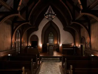 Cozy Gothic Church Full Interior Environment 25 Props Low-poly 3D model