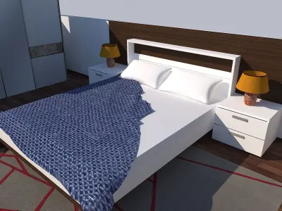 Home Bedroom Set wardrobe and furniture Low-poly 3D model