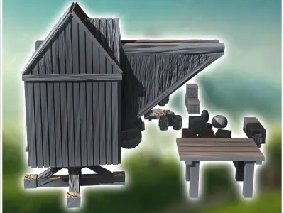 Medieval accessories with wooden crane and crates 3 - Medieval G 3D print model