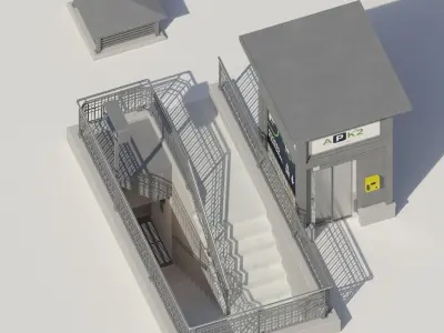 Underground entrance to the parking with stairs and elevator 3D model