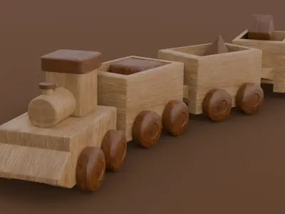 Wooden Train 2 3D Model  Low-poly 3D model