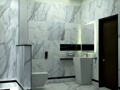 WASHROOM 1 bathroom with marble floors and walls 3D model