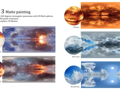 Skies 3 - Matte painting - Panoramas 360 degree Low-poly 3D model