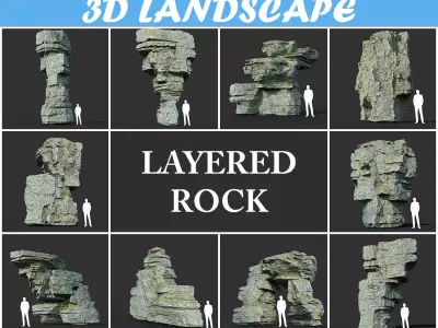 Low poly Mossy Layer Rock A Low-poly 3D model