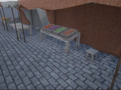 Lowpoly Bazaar-Marketplace Stands Low-poly 3D model